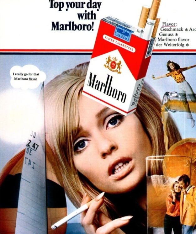 Rote Marlboro-Zigarette zündet kühnen Raucherstil an