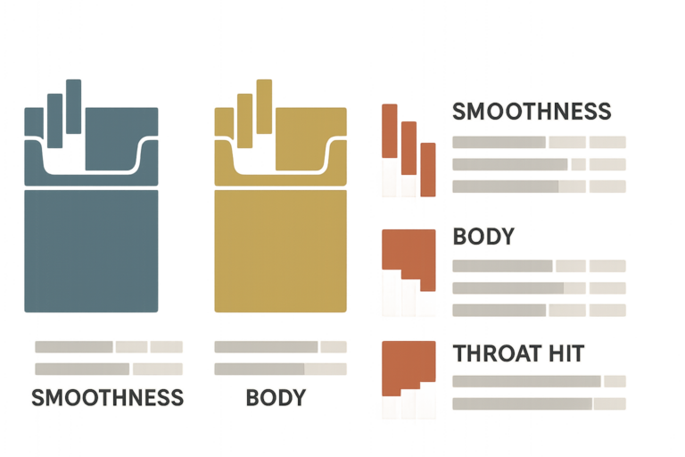 Blue gold and red cigarette comparison infographic
