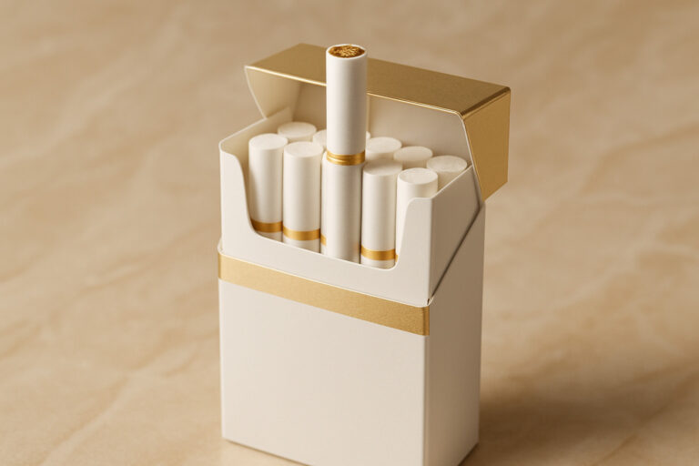 Generic premium white-and-gold cigarette pack on neutral background