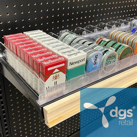 Cigarette shelf display in retail store showing how market conditions affect pack pricing