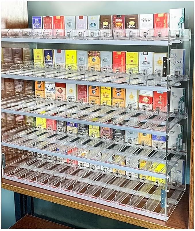 Retail cigarette counter display showing how sales channels can affect cigarette prices
