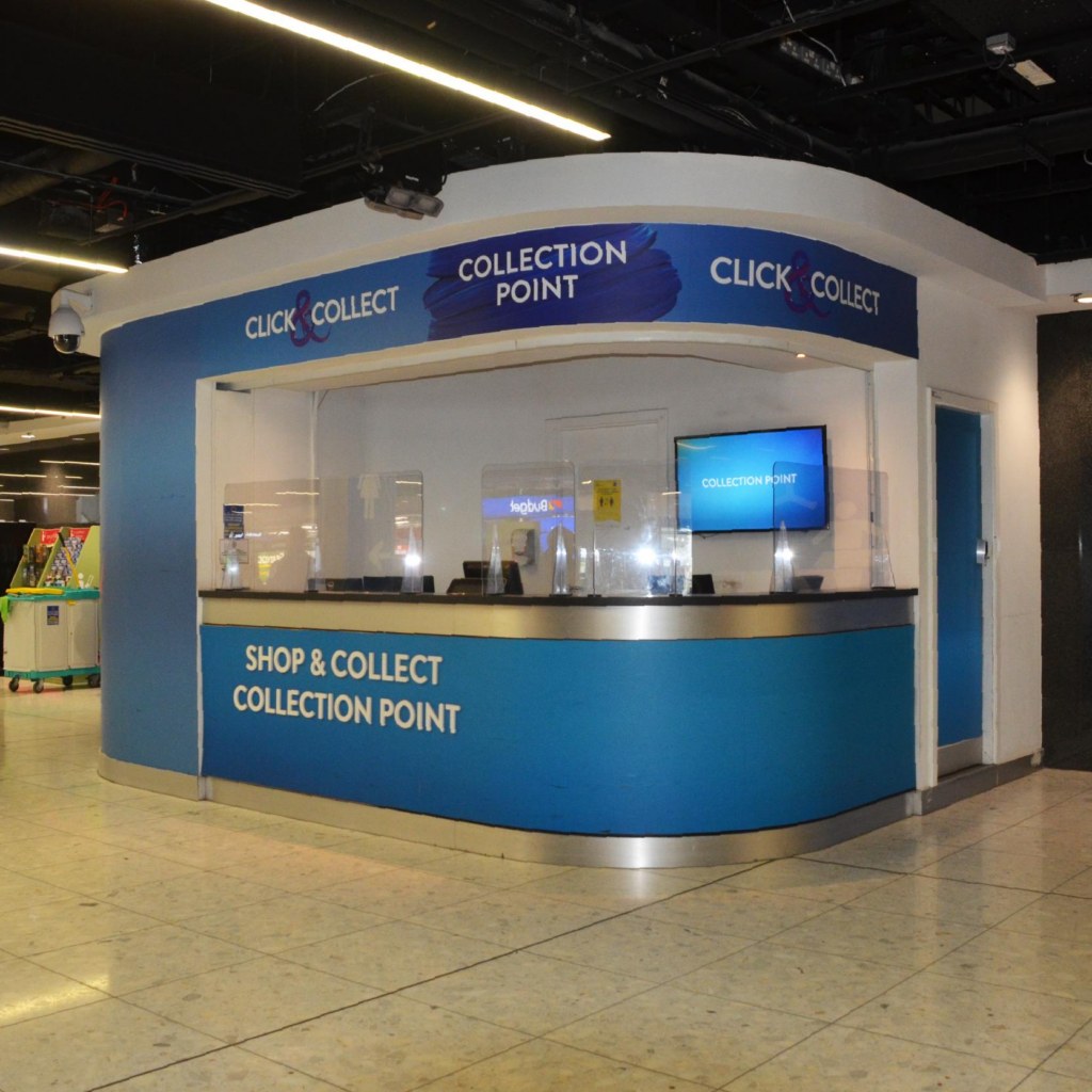 Airport duty-free click and collect counter representing travel retail tobacco pricing