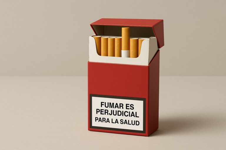 Paquete rojo genérico de cigarrillos sobre fondo neutro